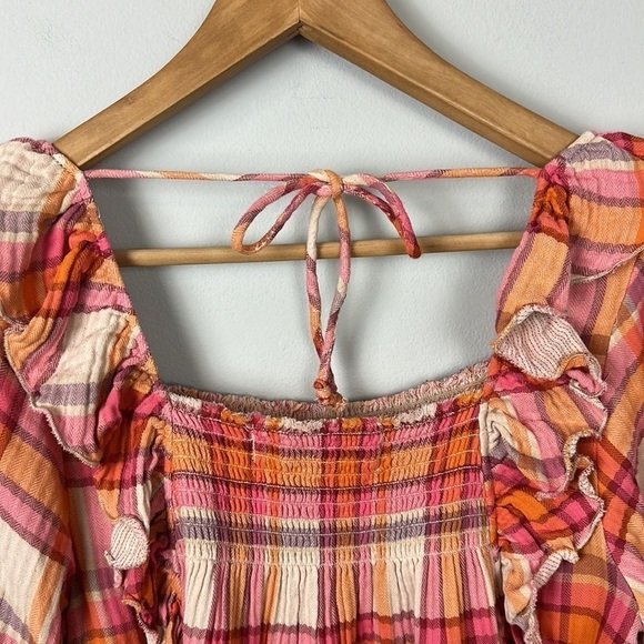 We the Free Free People Sienna Plaid Tie Back Top Sz S - Picture 10 of 13